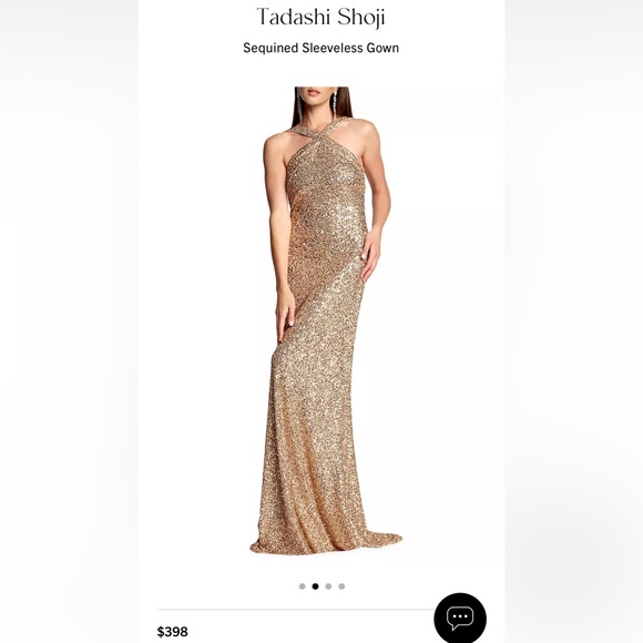 Tadashi Shoji Gold Sequined Sleeveless Gown - Picture 6 of 7